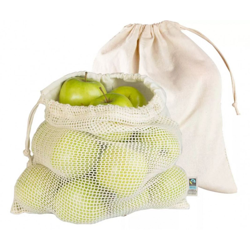 Wombag Beige-Edition 4er Set Wiederverwendbare Obst und Gemüsebeutel aus Bio Baumwolle in beige 